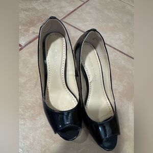 Adrienne Vittadini Black Patent Peep-Toe Heels